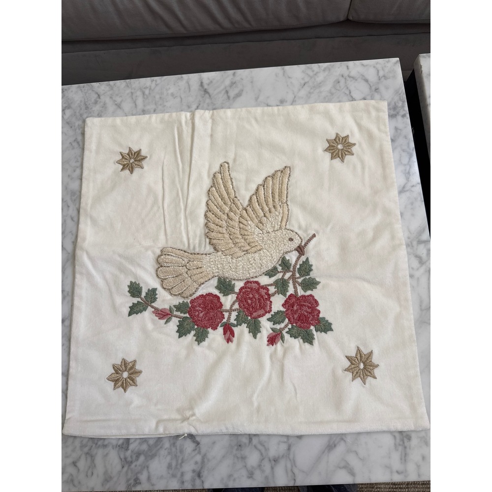 Pottery Barn Sarita Handa Embroidered Dove Floral Velvet Pillow Cover 20x20